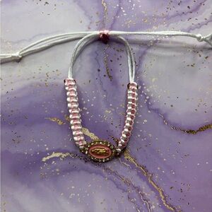 Handmade pink Virgin Mary adjustable bracelet